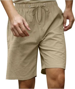 Mmoneyake Mens Drawstring Walk Short Casual Elastic Waist Comfy Cotton Linen Shorts Bermuda Lounge Pants Beach Yoga Trousers
