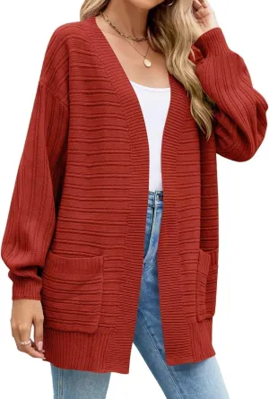 MONNURO Womens Plus Size Cardigan Sweaters Cable Knit Open Front Puff Long Sleeve Fall Coat with Pockets