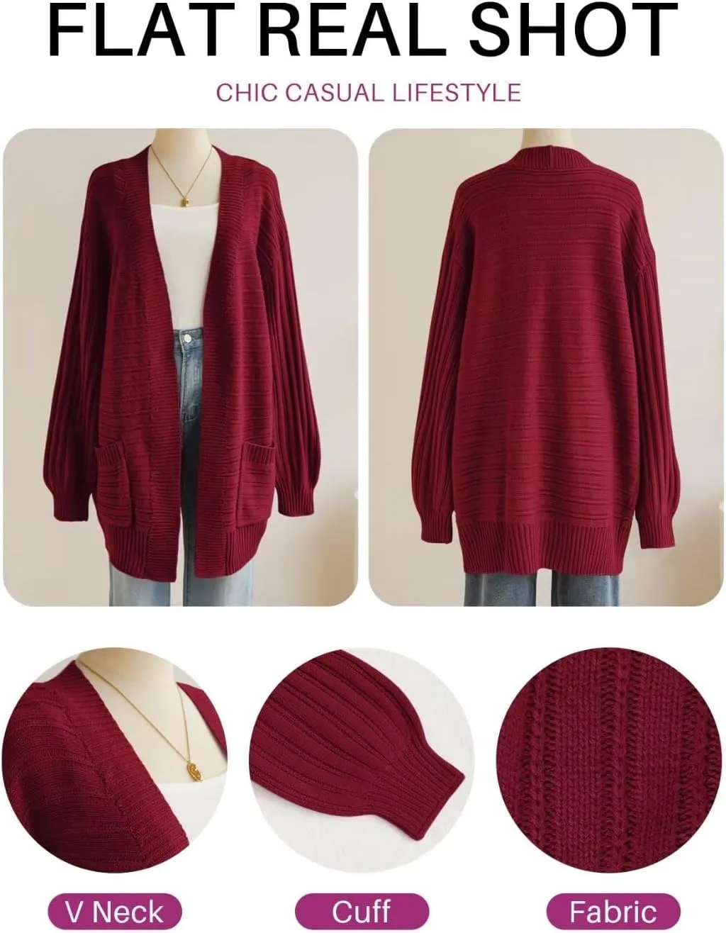 MONNURO Womens Plus Size Cardigan Sweaters Cable Knit Open Front Puff Long Sleeve Fall Coat with Pockets