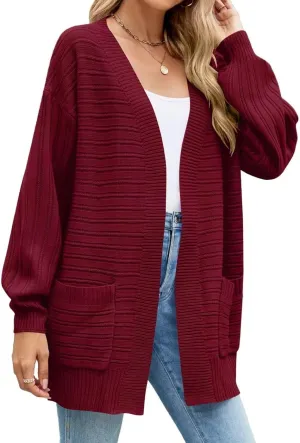 MONNURO Womens Plus Size Cardigan Sweaters Cable Knit Open Front Puff Long Sleeve Fall Coat with Pockets