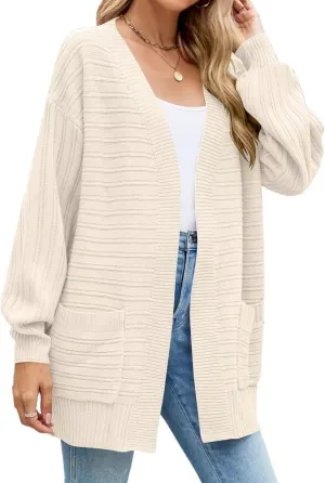 MONNURO Womens Plus Size Cardigan Sweaters Cable Knit Open Front Puff Long Sleeve Fall Coat with Pockets