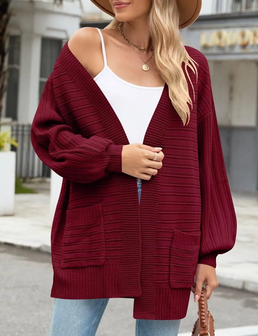 MONNURO Womens Plus Size Cardigan Sweaters Cable Knit Open Front Puff Long Sleeve Fall Coat with Pockets