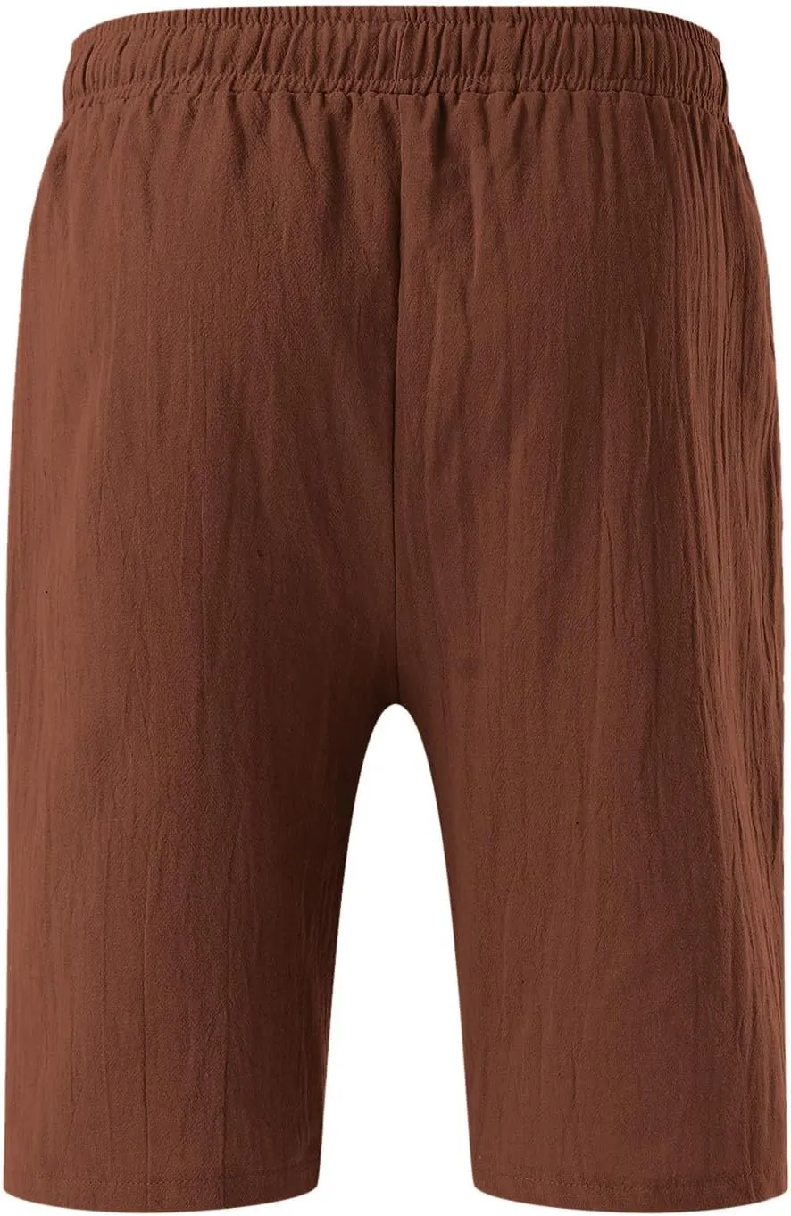 Muscularfit Mens Shorts Casual Stretch Big and Tall Cotton Linen Shorts Summer Drawstring Beach Shorts Trendy Clothes 2024
