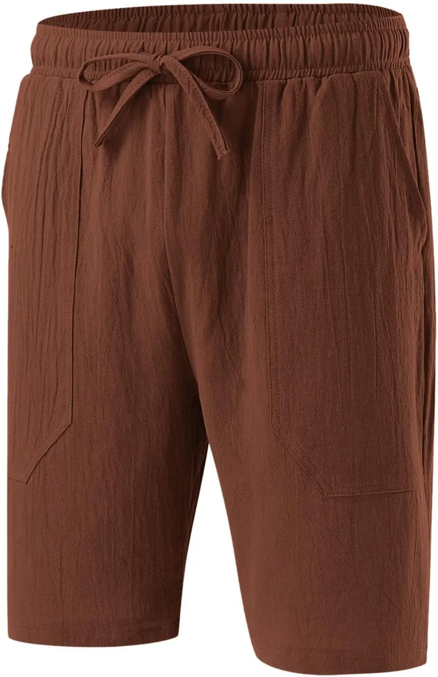 Muscularfit Mens Shorts Casual Stretch Big and Tall Cotton Linen Shorts Summer Drawstring Beach Shorts Trendy Clothes 2024