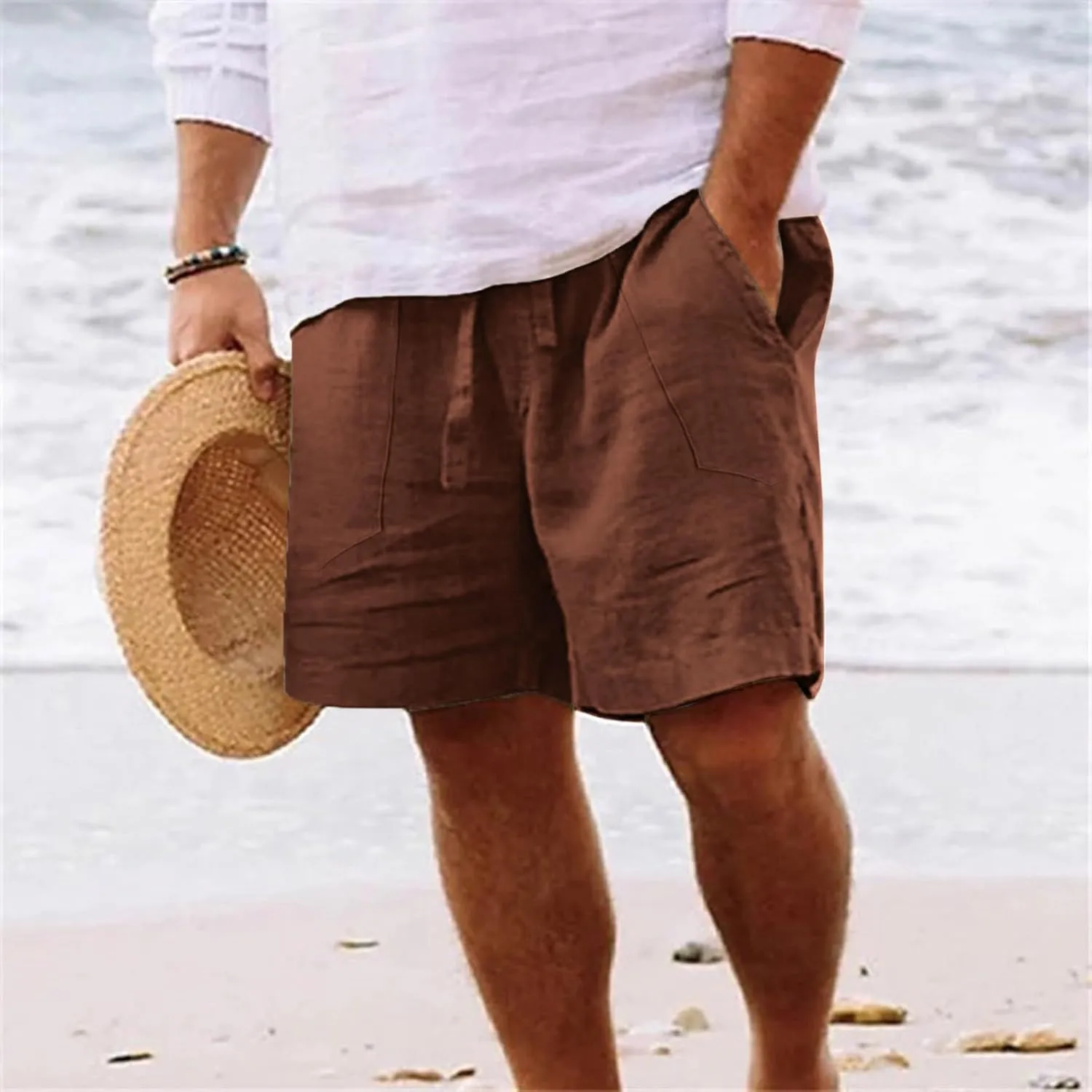 Muscularfit Mens Shorts Casual Stretch Big and Tall Cotton Linen Shorts Summer Drawstring Beach Shorts Trendy Clothes 2024