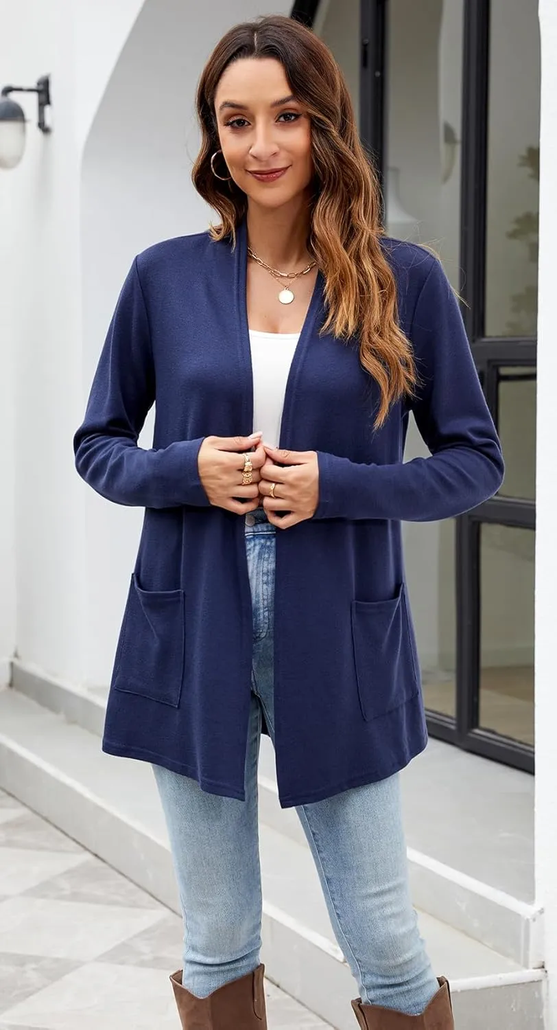 Newchoice Womens Lightweight Long Sleeve Cardigans with Pockets Casual Soft Open Front Sweater Cardigan Duster