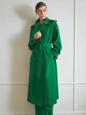 NOBRIM Jackets for Women - Viscose Belted Longline Trench Coat (Color : Green, Size : Large)