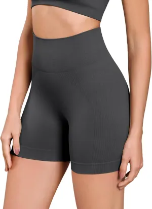 ODODOS Seamless Biker Shorts for Women 5" Inseam Ribbed High Waisted Running Yoga Shorts