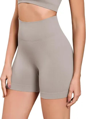 ODODOS Seamless Biker Shorts for Women 5" Inseam Ribbed High Waisted Running Yoga Shorts