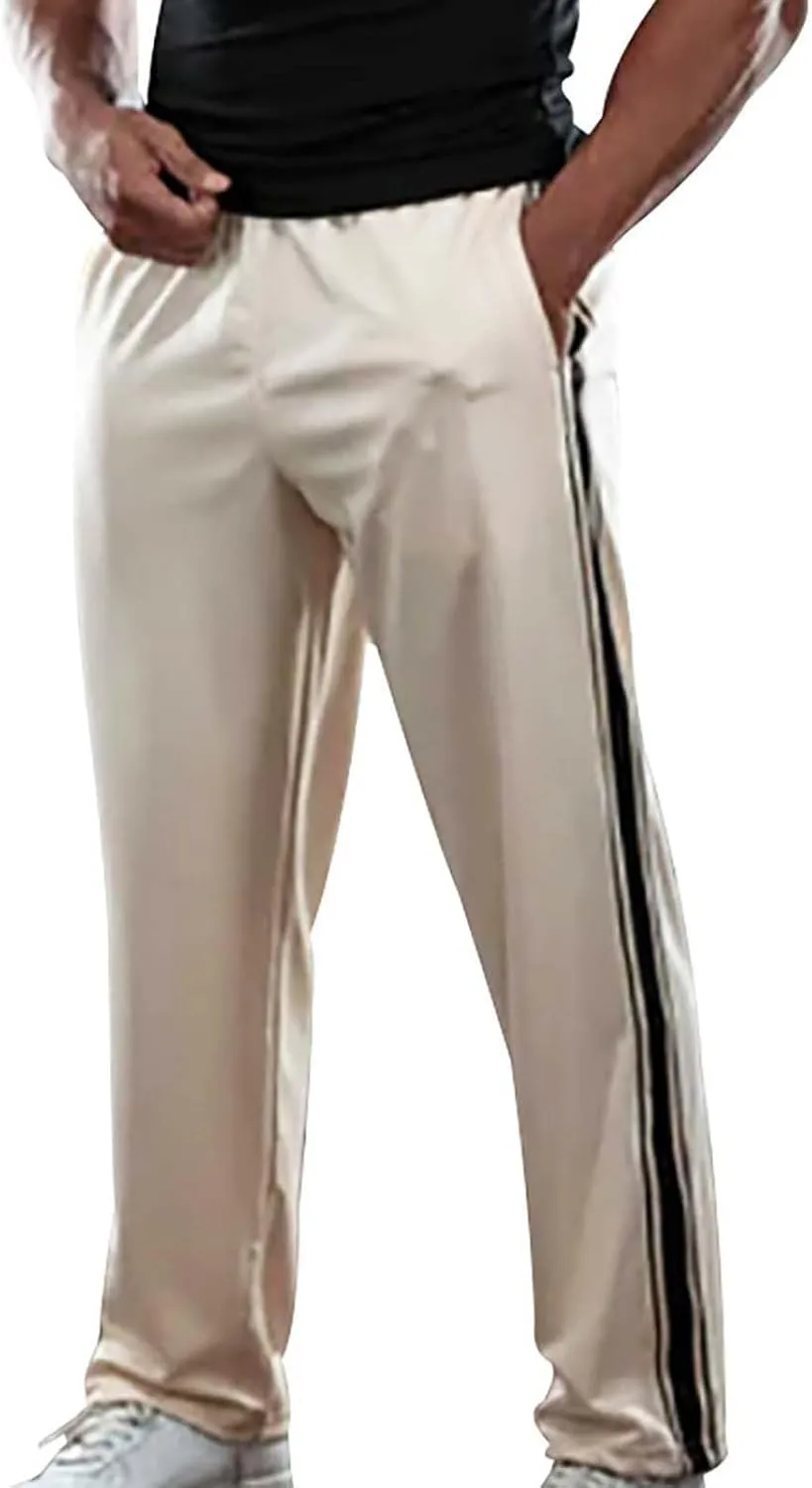 Open Bottom Sweatpants for Men Stripes Straight Leg Pants with Pockets Loose Fit Elastic Waist Drawstring Trousers