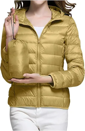 Packable Puffer Jacket Women Lightweight Winter Down Jacket with Hood Quilted Puffer Jacket Casual Full Zip Outerwear