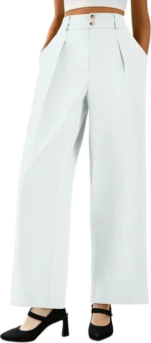Palazzo Pants for Women Dressy Elastic Waist Wide Leg Trousers Trendy Summer Formal Dress Slacks with Pockets