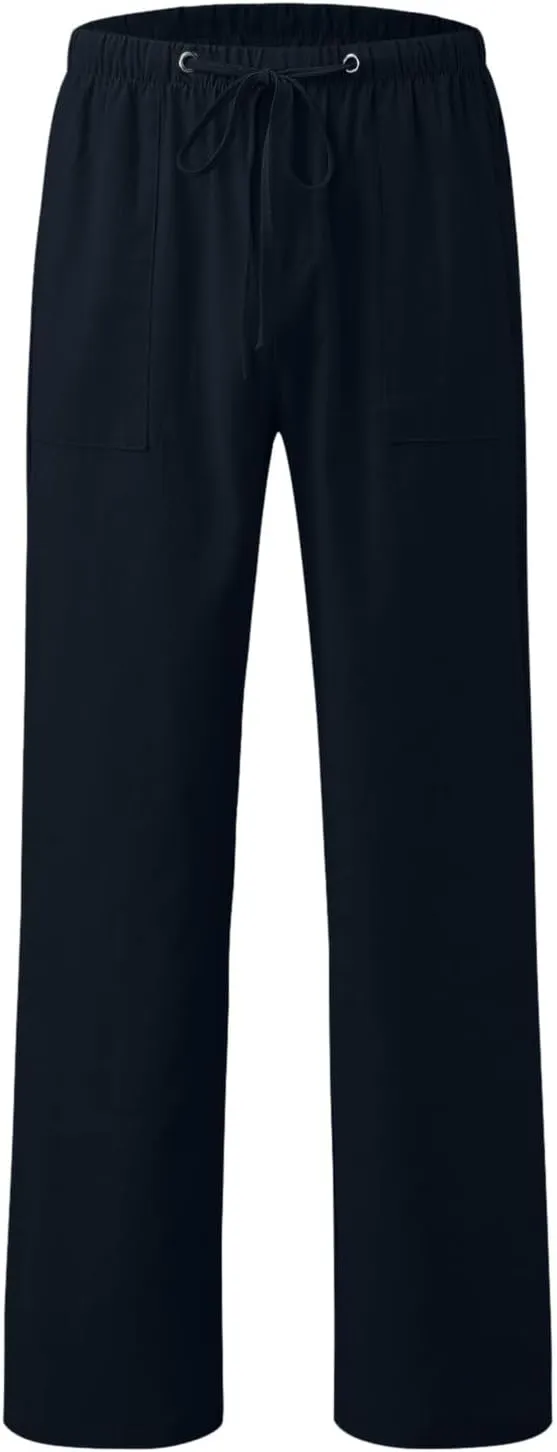 Pants for Men, Casual Pants Elastic Waist Drawstring Summer Cotton Jogger Pants, Linen Yoga Beach Trousers with Pockets