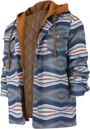 Plaid Jacket Mens Hooded Quilted Lined Flannel Shirt Jacket Long Sleeve Full Zip Jackets Winter Thick Warm Coat