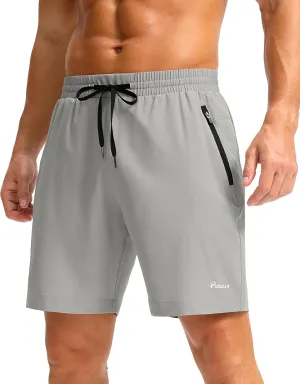 Pudolla Men's Running Gym Shorts with Zipper Pockets 7" Lightweight Quick Dry Running Workout Athletic Shorts for Men