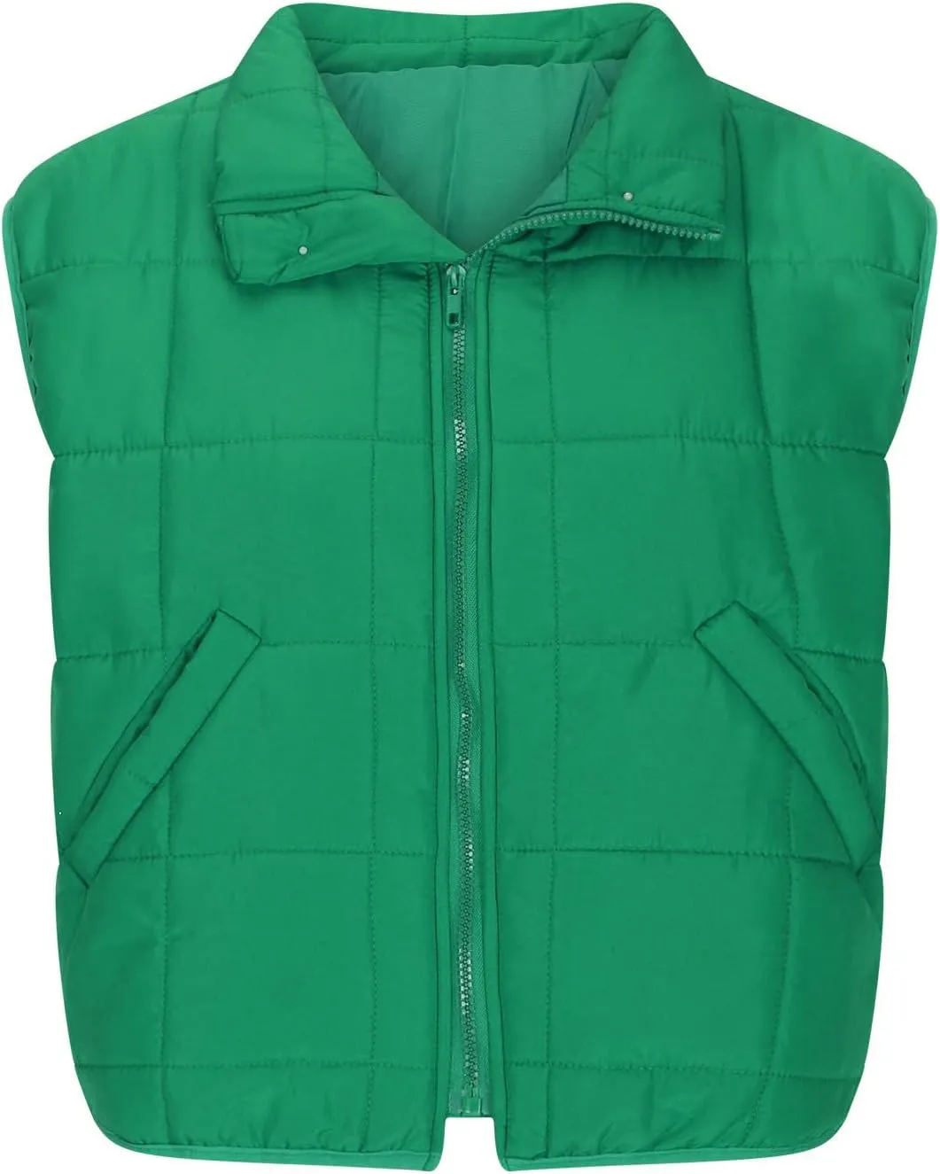 Quilted Vest Women Winter Stand Collar Cropped Quilted Down Gilet Jacket Oversized Zip Up Down Puffer Jacket Outerwear