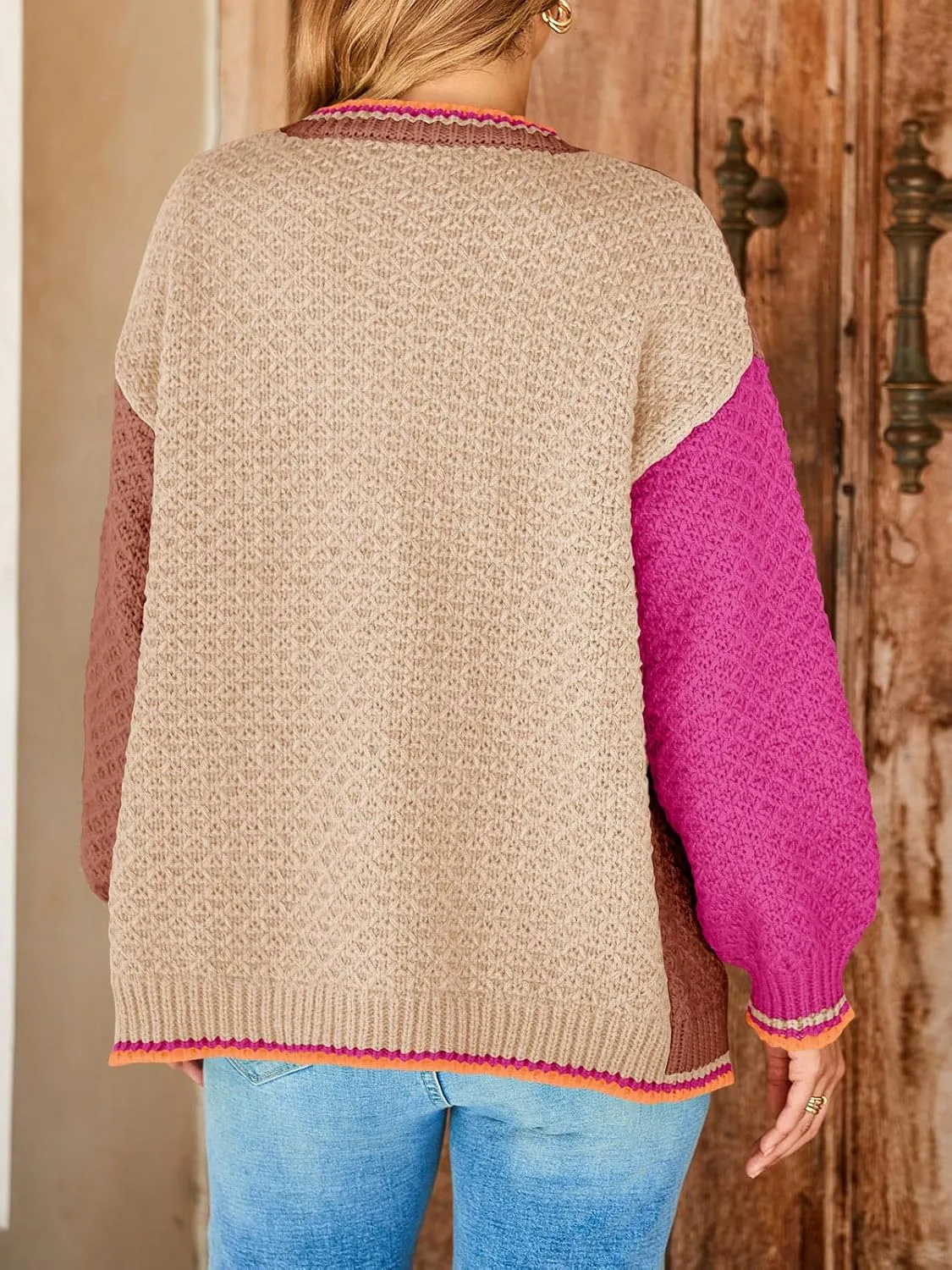Saodimallsu Womens Color Block Cardigan Sweaters Open Front Chunky Knit Colorful Winter Sweater Coats