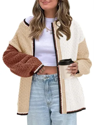 Saodimallsu Womens Color Block Cardigan Sweaters Open Front Chunky Knit Colorful Winter Sweater Coats
