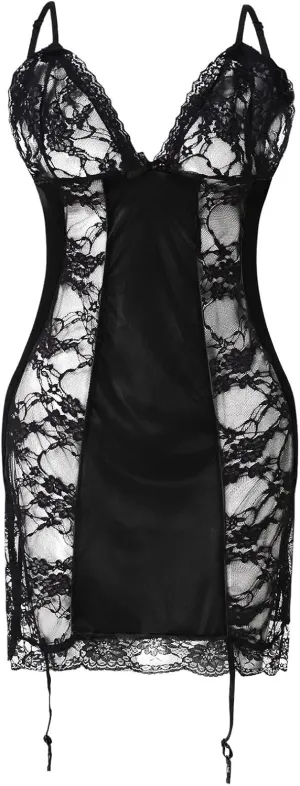 Sexy Lingerie Set for Women Lace Chemise Babydoll Soft Lace Up Nightwear Underwear Sexy Front Closure Clubwear