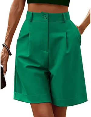 Shorts for Women Bermuda Shorts Casual Elastic High Waisted Wide Leg Shorts Pleated Dressy Summer Shorts with Pockets