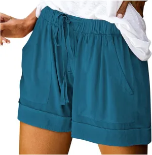 Shorts for Women Trendy Summer Drawstring Elastic Waist Shorts Lightweight Lounge Sweat Shorts with Pockets
