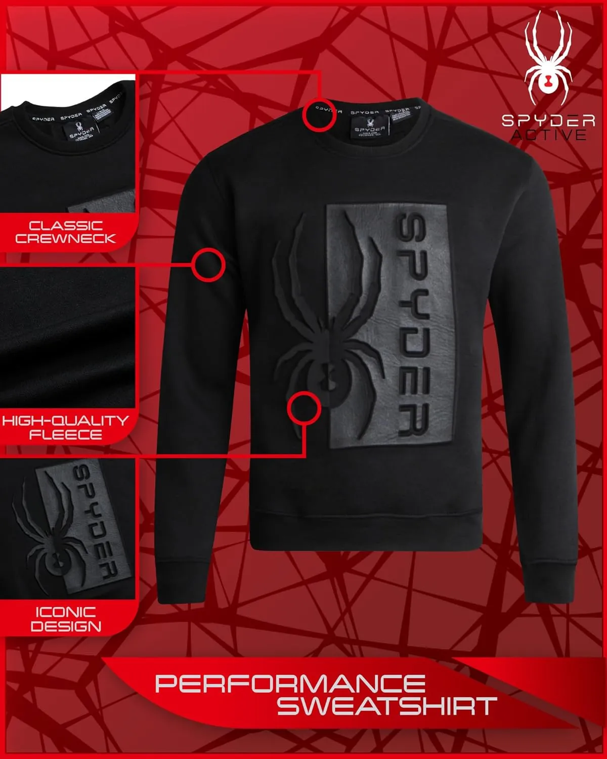 Spyder Men's Active Sweatshirt - Athletic Performance Fleece Classic Crewneck Pullover Sweatshirt for Men (Sizes: S-XXL)