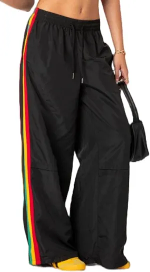 Striped Track Pants Women Wide Leg Baggy Joggers Sweatpants Cargo Pants Y2k Elastic Waist Lounge Parachute Pants