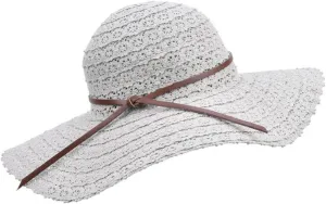 Summer Women's Foldable Wide Large Brim Straw Hat Lace Hollow Out Beach Cap Sun Hats