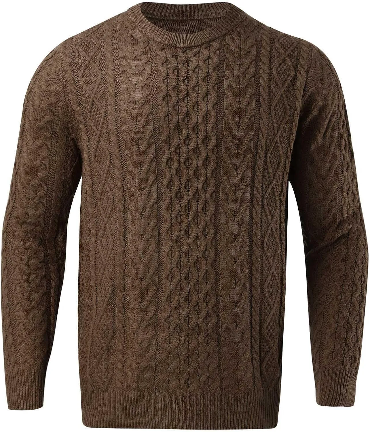 SUWBMHWE Mens Crewneck Pullover Sweater Chunky Cable Knit Sweater Classic Casual Sweaters Textured Sweater Tops