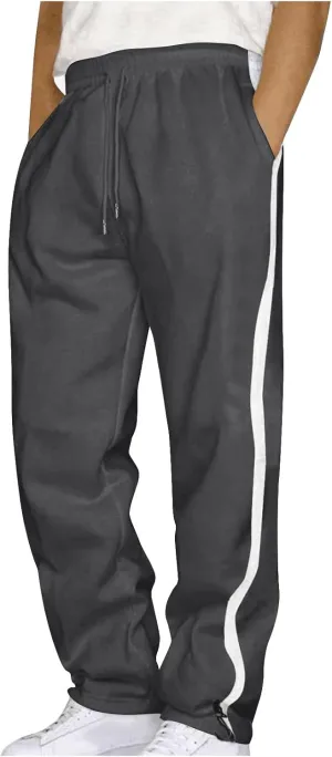 Sweatpants for Tall Men Causal Open Hem Stripes Tracksuit Pants Baggy Drawstring Wide Leg Joggers Trousers Streetwear