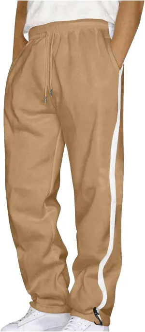 Sweatpants for Tall Men Causal Open Hem Stripes Tracksuit Pants Baggy Drawstring Wide Leg Joggers Trousers Streetwear
