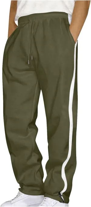 Sweatpants for Tall Men Causal Open Hem Stripes Tracksuit Pants Baggy Drawstring Wide Leg Joggers Trousers Streetwear