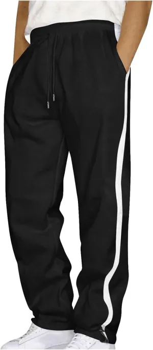 Sweatpants for Tall Men Causal Open Hem Stripes Tracksuit Pants Baggy Drawstring Wide Leg Joggers Trousers Streetwear