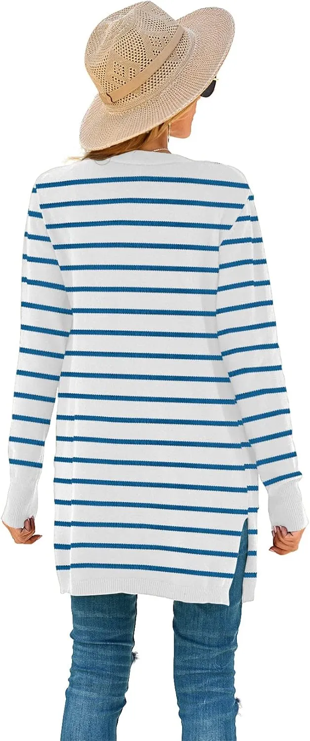 TASAMO Womens Color Block Striped Draped Kimono Cardigan Long Sleeve Open Front Casual Knit Sweaters Coat Soft Outwear