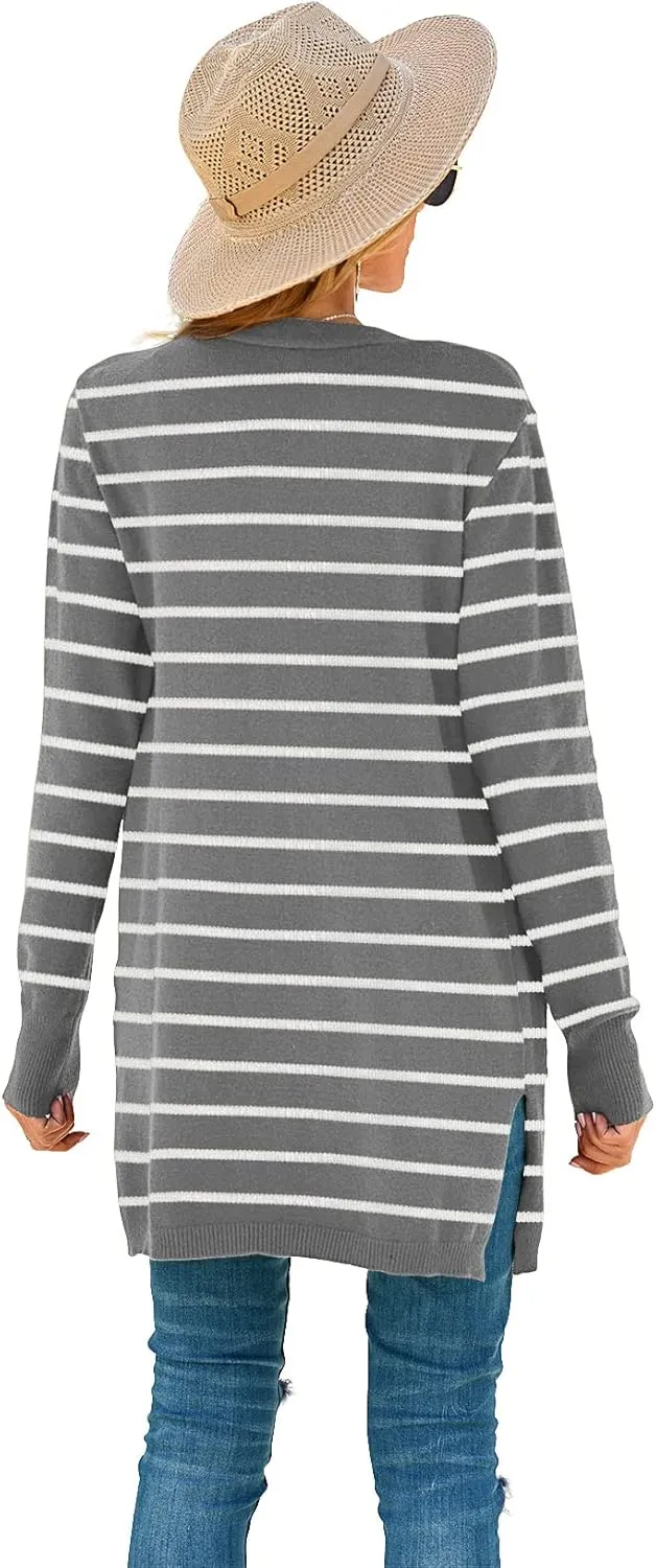 TASAMO Womens Color Block Striped Draped Kimono Cardigan Long Sleeve Open Front Casual Knit Sweaters Coat Soft Outwear