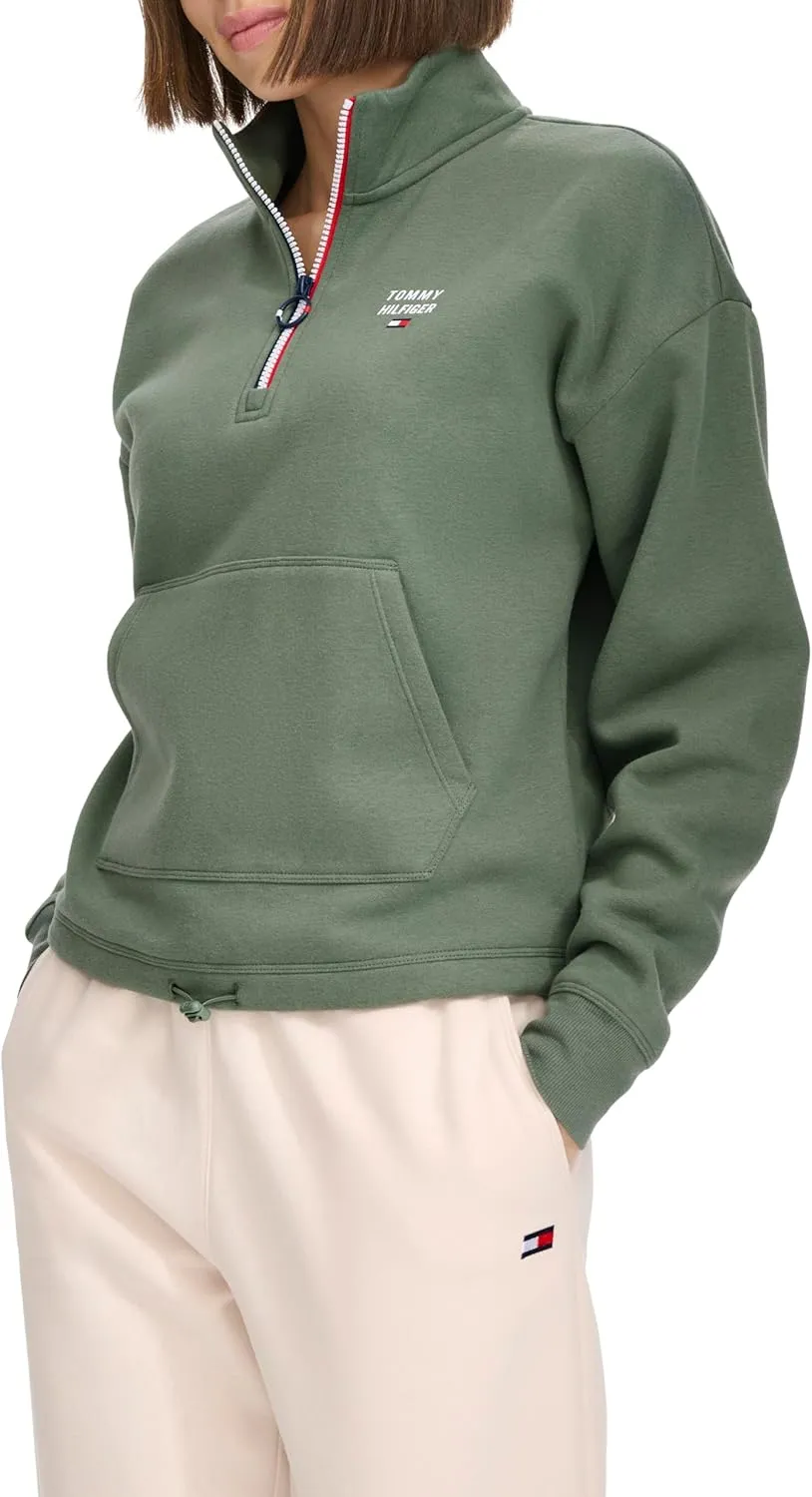Tommy Hilfiger Women's Pockets Printed Logo Fleece Mock Neck Pullover