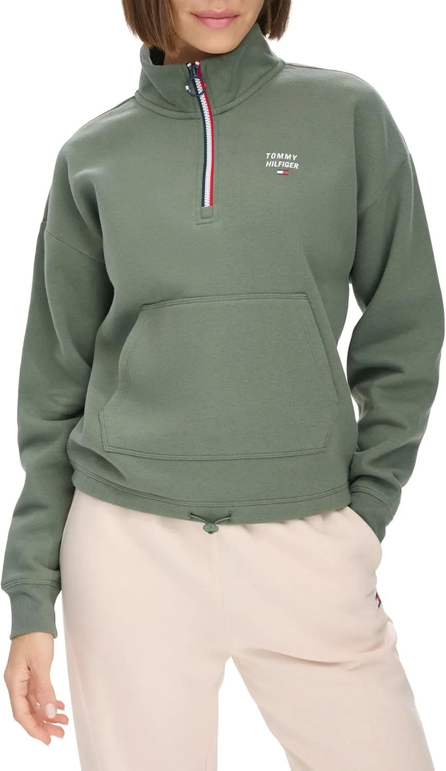 Tommy Hilfiger Women's Pockets Printed Logo Fleece Mock Neck Pullover