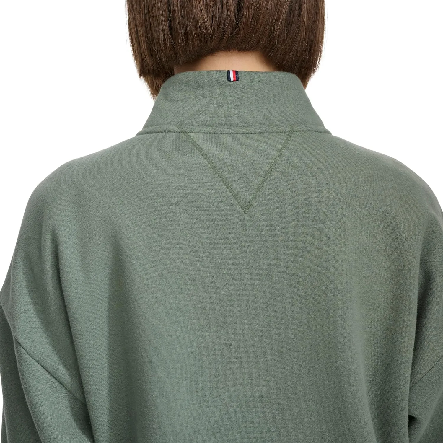 Tommy Hilfiger Women's Pockets Printed Logo Fleece Mock Neck Pullover