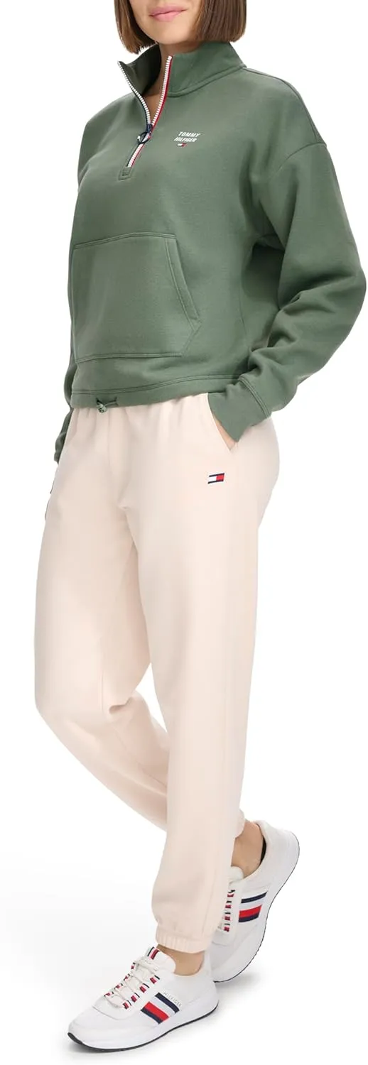 Tommy Hilfiger Women's Pockets Printed Logo Fleece Mock Neck Pullover