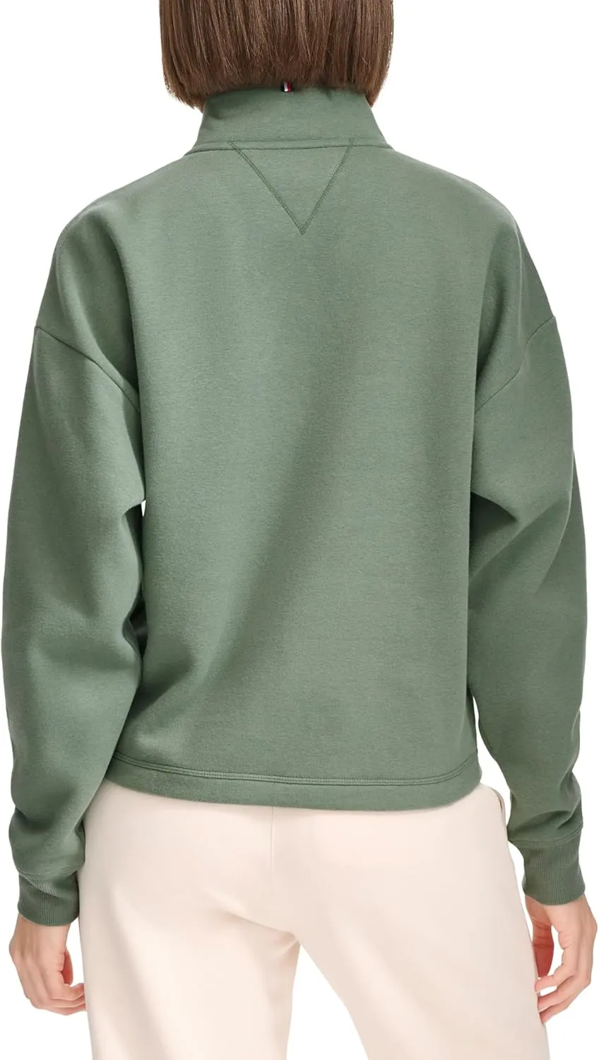 Tommy Hilfiger Women's Pockets Printed Logo Fleece Mock Neck Pullover