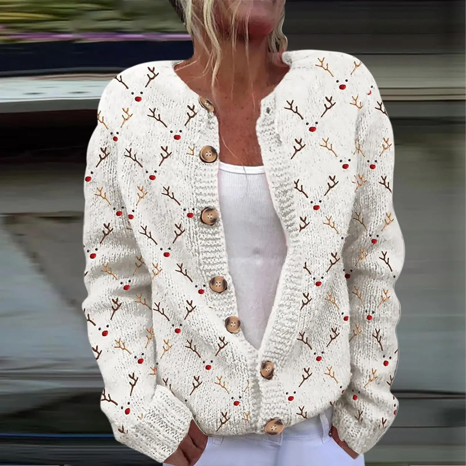 Ugly Christmas Sweater for Women Cute Xmas Open Front Button Down Sweater Cardigans Fall Winter Knitted Outerwear Coat