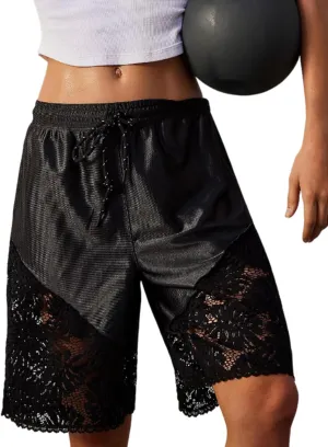 Vhitler Lace Satin High Waisted Bermuda Shorts Cute Basketball Shorts Y2k