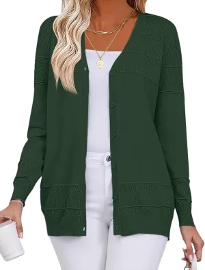 VVK Womens Long Sleeve V-Neck Button Down Cardigan Sweaters Knit Open Front Lightweight 2024 Ladies Fall Outwear
