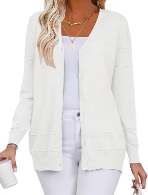 VVK Womens Long Sleeve V-Neck Button Down Cardigan Sweaters Knit Open Front Lightweight 2024 Ladies Fall Outwear