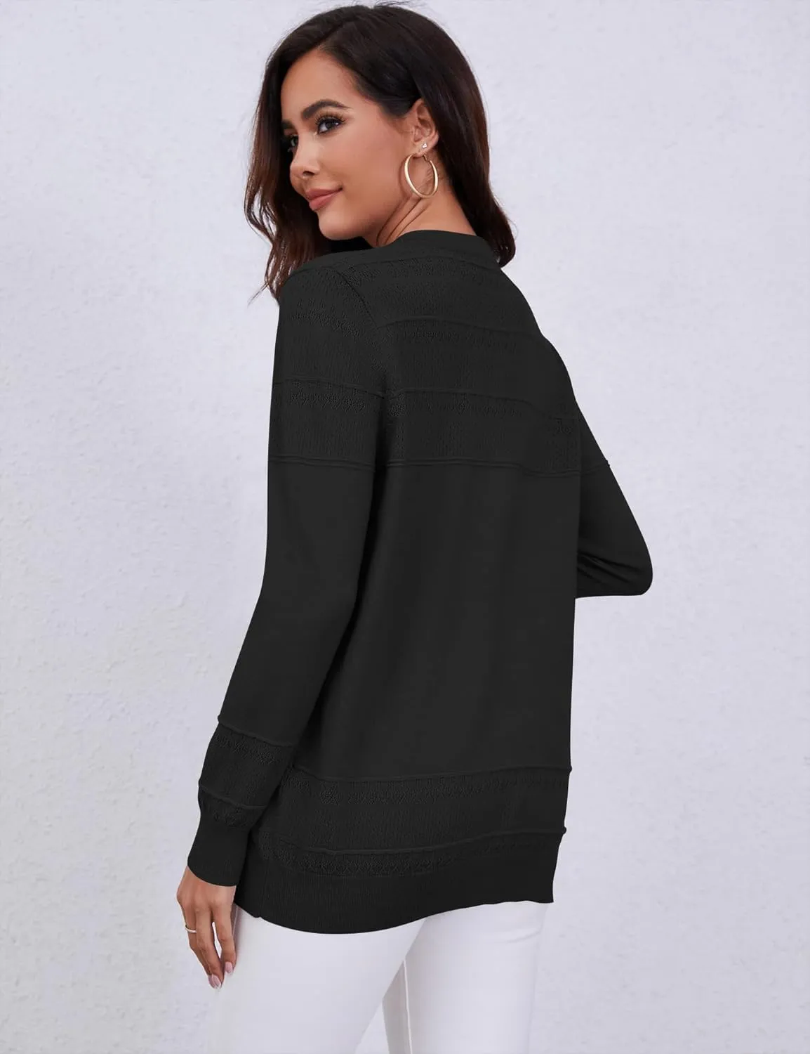 VVK Womens Long Sleeve V-Neck Button Down Cardigan Sweaters Knit Open Front Lightweight 2024 Ladies Fall Outwear