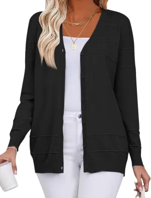 VVK Womens Long Sleeve V-Neck Button Down Cardigan Sweaters Knit Open Front Lightweight 2024 Ladies Fall Outwear