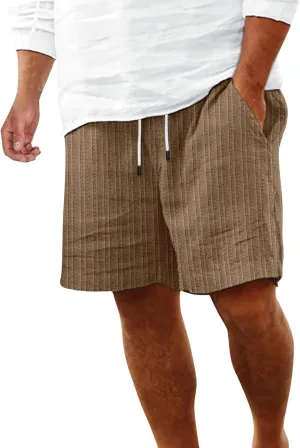 WENKOMG1 Mens Cotton Linen Shorts, Textured Lightweight Summer Shorts Elastic Waist Drawstring Solid Beach Shorts