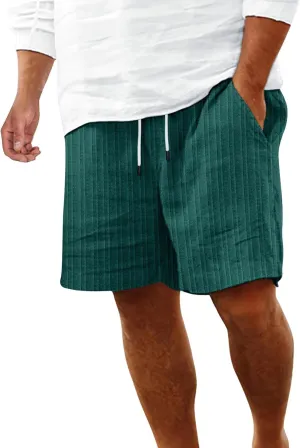 WENKOMG1 Mens Cotton Linen Shorts, Textured Lightweight Summer Shorts Elastic Waist Drawstring Solid Beach Shorts