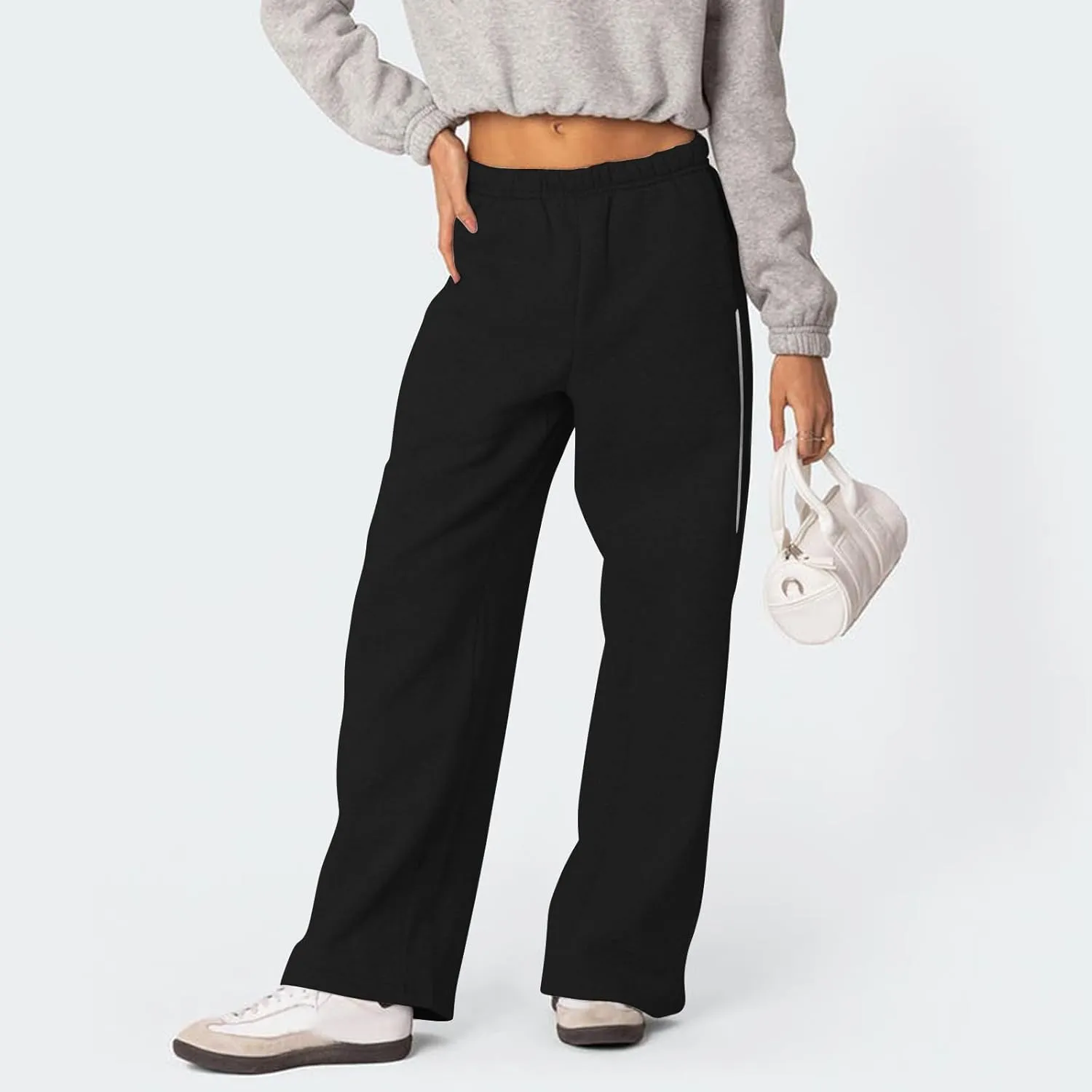 Wide Leg Sweat Pants for Womens Sweatpants with Pockets Comfy Baggy Fleece Joggers Low Rise Workout Lounge Pants