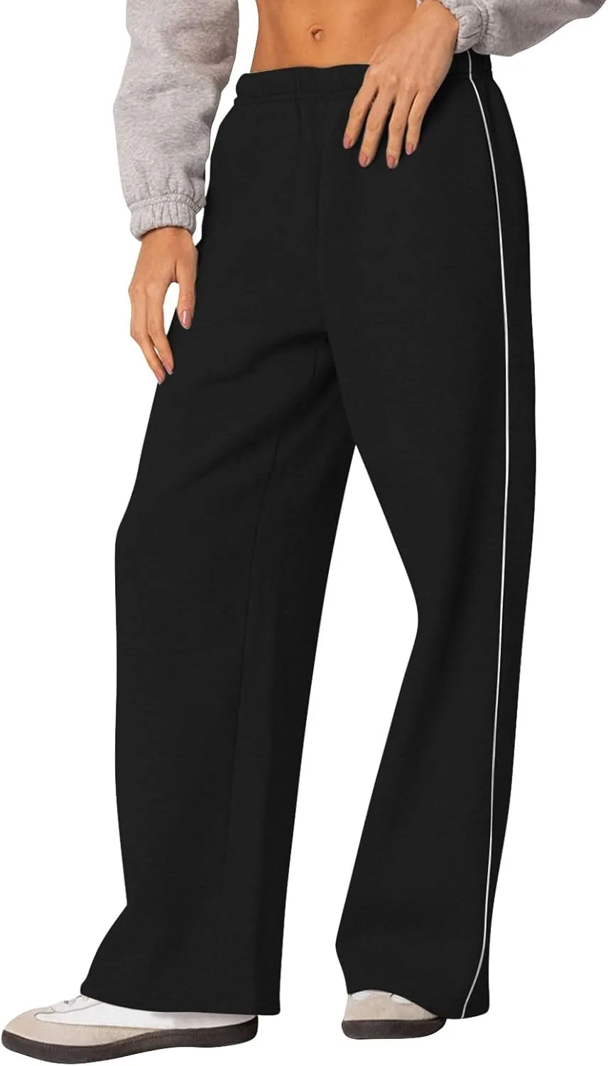 Wide Leg Sweat Pants for Womens Sweatpants with Pockets Comfy Baggy Fleece Joggers Low Rise Workout Lounge Pants